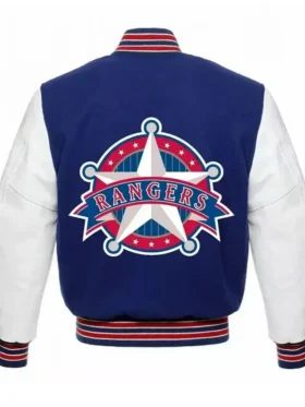 Blue And White Wool Rangers Varsity Jacket Back