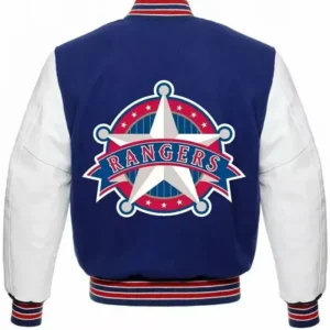 Blue And White Wool Rangers Varsity Jacket Back