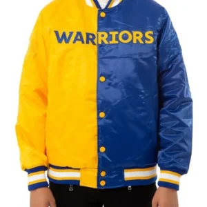Blue And Yellow Full Snap Warriors Bomber Jacket