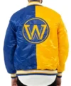 Blue And Yellow Full Snap Warriors Bomber Jacket Back