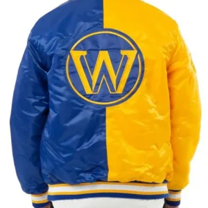 Blue And Yellow Full Snap Warriors Bomber Jacket Back