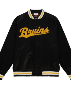 Boston Bruins 100th Anniversary Black Satin Varsity Jacket