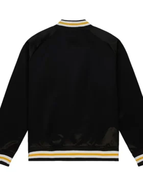 Boston Bruins 100th Anniversary Black Satin Varsity Jacket Back