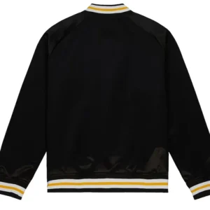 Boston Bruins 100th Anniversary Black Satin Varsity Jacket Back