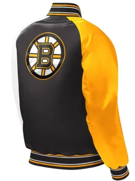 Boston Bruins Black Youth Satin Varsity Jacket Back
