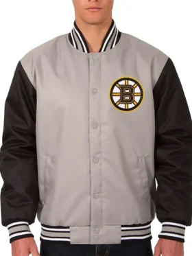 Boston Bruins Black and Gray Poly Varsity Jacket