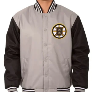 Boston Bruins Black and Gray Poly Varsity Jacket