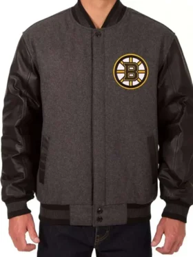 Boston Bruins Grey and Black Varsity Jacket