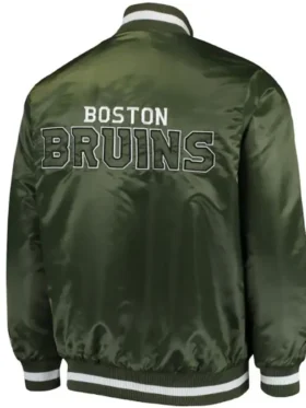 Boston Bruins Starter Green Satin Varsity Jacket Back