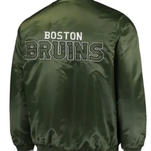 Boston Bruins Starter Green Satin Varsity Jacket Back