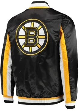 Boston Bruins The Ace Black and Yellow Varsity Satin Jacket Back