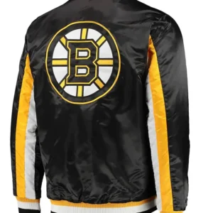 Boston Bruins The Ace Black and Yellow Varsity Satin Jacket Back
