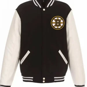 Boston Bruins White and Black Wool Varsity Jacket