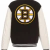 Boston Bruins White and Black Wool Varsity Jacket Back