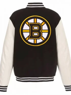 Boston Bruins White and Black Wool Varsity Jacket Back