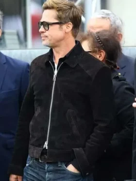 Brad Pitt F1 2025 Black Suede Leather Jacket Side