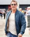 Brad Pitt F1 Blue Bomber Leather Jacket Front