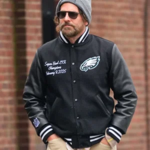 Bradley Cooper NYC 2025 Black Varsity Jacket