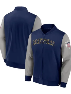 Brewers Blue And Grey Bomber Zipper Jacket
