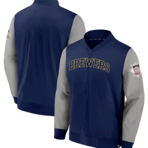 Brewers Blue And Grey Bomber Zipper Jacket
