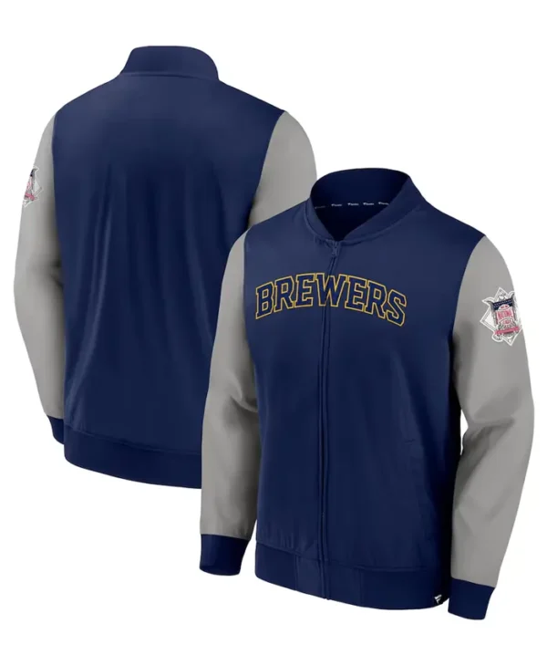 Brewers Blue And Grey Bomber Zipper Jacket