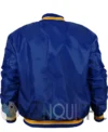 Brewers Blue Satin Full Snap Bomber Jacket back