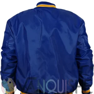 Brewers Blue Satin Full Snap Bomber Jacket back