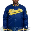Brewers Blue Satin Full Snap Bomber Jacket frontt