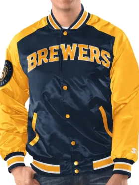 Brewers Navy Blue And Yellow Bomber Jacket