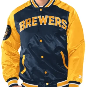 Brewers Navy Blue And Yellow Bomber Jacket