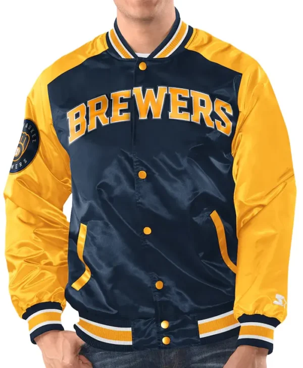 Brewers Navy Blue And Yellow Bomber Jacket