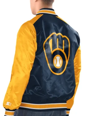 Brewers Navy Blue And Yellow Bomber Jacket Back