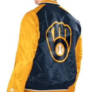 Brewers Navy Blue And Yellow Bomber Jacket Back