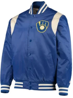 Brewers Navy Blue Bomber Satin Jacket