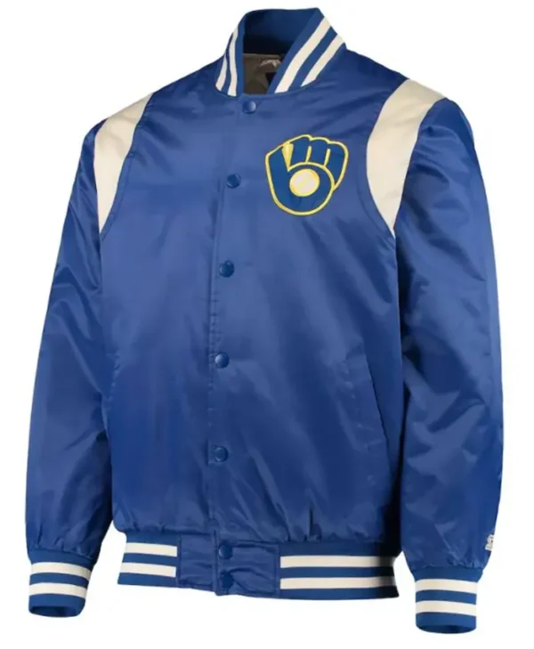 Brewers Navy Blue Bomber Satin Jacket