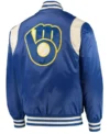 Brewers Navy Blue Bomber Satin Jacket Back