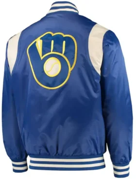 Brewers Navy Blue Bomber Satin Jacket Back