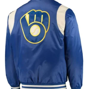 Brewers Navy Blue Bomber Satin Jacket Back