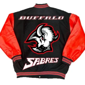 Buffalo Sabres Black And Red Varsity Jacket Back