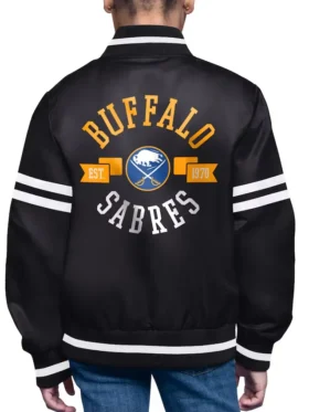 Buffalo Sabres Black Satin Bomber Jacket Back