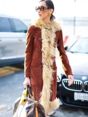 Buy Bella Hadid NYC Brown Shearling Coat sale