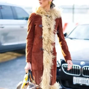 Buy Bella Hadid NYC Brown Shearling Coat sale