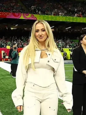 Buy Chiefs Brittany Mahomes Super Bowl Lix Halftime Show 2025 White Crop Jacket Sale