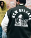 Buy Politics X Nfl Origins New Orleans Super Bowl Lix Black White Letterman Varsity Jacket back