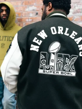 Buy Politics X Nfl Origins New Orleans Super Bowl Lix Black White Letterman Varsity Jacket back