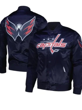 Capitals Navy Blue Satin Bomber Jacket