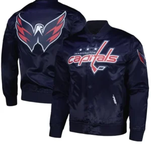 Capitals Navy Blue Satin Bomber Jacket