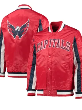 Capitals Red Full Snap Bomber Jacket