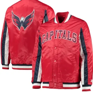Capitals Red Full Snap Bomber Jacket