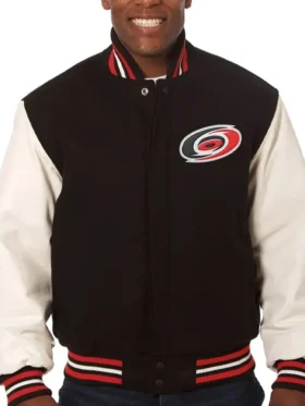 Carolina Hurricanes Black And White Full Snap Varsity Jacket
